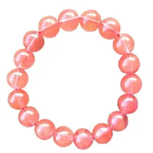 RRJEWELZ Natural Cherry Quartz 10mm Round Shape Smooth Cut Beads 6.5 Inch Stretchable Bracelet For Men & Women. Unisex Bracelet For Healing, Meditation, Prosperity, Gift & Luck|STBR_RR_10892_6.5