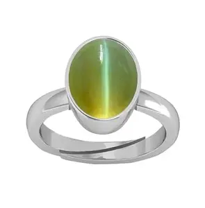 SIDHARTH GEMS Certified 7.50 Carat Natural Cat's Eye Stone Silver Plated Adjustable Ring for Men and Women