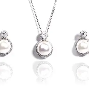 Gempro 925 Sterling Silver Natural Pearls Pendant & Earrings Jewelry Set for Women