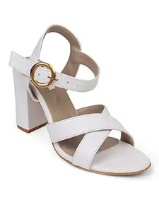 Elle Women's Heels Sandal, White, 5