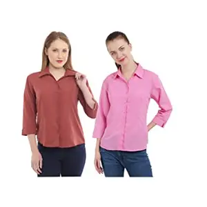 R Cube Women Casual Shirts 3/4 Sleeve || Casual Shirts Stylish Western for Women || Official Shirts for Women Formal || Regular fit Shirts for Women Cpmbo Pack of 17(Peach1&HotPink,Small)