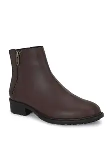 EL PASO Women's Brown Faux Leather Casual Slip On Boots-8