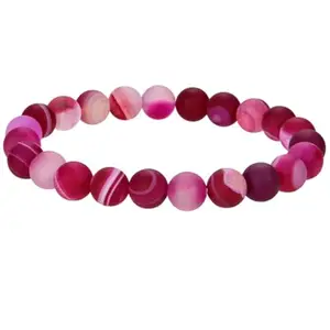 RRJEWELZ Natural Pink Agate 8mm Round Shape Smooth Cut Beads 6.5 Inch Stretchable Bracelet For Men & Women. Unisex Bracelet For Healing, Meditation, Prosperity, Gift & Luck|STBR_RR_07651_6.5