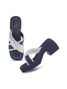 JM LOOKS Women’s Fashion Double Shade Design Cross Strap Block Heel Sandal