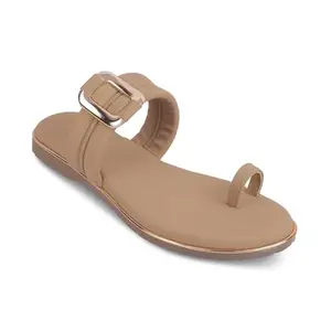 tresmode Perry Women's Flats Sandals Camel, 5 UK / 38 EU - Open Toe Ladies Dress Footwear Soft Comfortable
