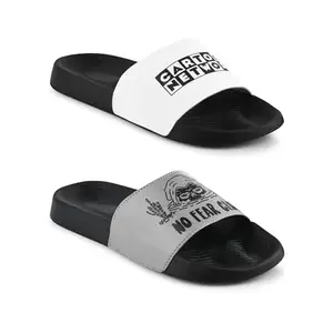 PERY-PAO Combo Sliders Pack of 2 Mens White, Grey, Black, Sky Blue Flip Flop & Slippers