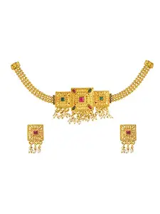 Shining Jewel - By Shivansh Designer Gold Plated Stylish Traditional Ethnic Thushi Choker Necklace Jewellery Set for Women (SJ_2975)