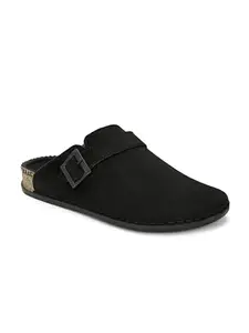 AADI Men'sBlack Synthetic Leather Half Open Backless Comfortable Classy Clogs Slip On Casual Shoes Mules