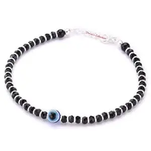 DHRUVS COLLECTION 925 Sterling Silver Evil Eye Nazariya With Black Crystals Bracelet for Girls & Women | Perfect Valentine Gift For Her (6.25 Inches length + Adjustable)