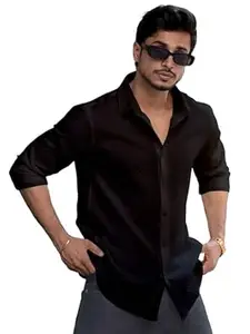 WIZOON Shirt for Men | Men’s Black Textured | Regular Fit | Textured Cotton Blend Casual | Full Sleeves | Spread Collar | Western Stylish