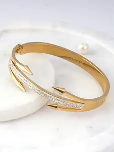 Adwitiya Collection Gold Plated Stone Studded Arrow Design Steel Bangle Bracelet | Stylish Kada for Women and Girls