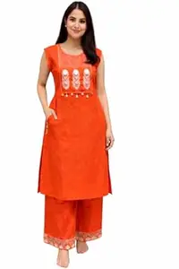 Ruksha Cotton Dhabu Court Set, Orange Embroidered Kurta with Palazzo, Traditional Indian Ethnic Wear
