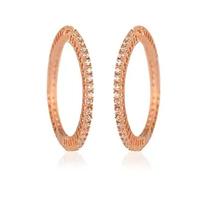 Ratnavali Jewels Earrings American Diamond Rose Gold Plated Bali Round Hoop Earring For Women/Girls