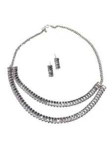 Silver Stone Double-Layered Necklace & Earing Set for Women | Wedding & Party Jewellery