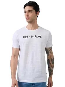 Status Quo Men's Typography Printed Round Neck Half Sleeves Regular Fit Tshirt | Round Neck | Cotton Blend | White | XL Size