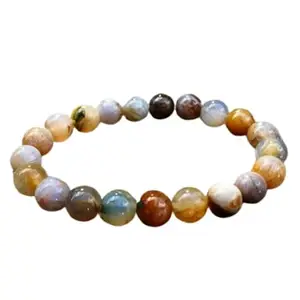 RRJEWELZ Natural Lace Agate Round Shape Smooth Cut 8mm Beads 7.5 inch Stretchable Bracelet for Healing, Meditation, Prosperity, Good Luck | STBR_04690