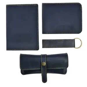 YOUR GIFT STUDIO Men's Faux Leather Wallet, Passport Cover, Leather Keychain & Eyewear Case Combo (Royal Blue)