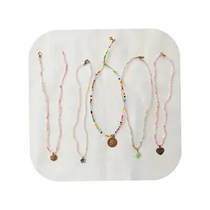 Parisaa Chain Pendant Necklace | Charm Necklace | Beaded Chain Pendant | Flower/Coin/Heart Charm (ONLY 1 PIECE) (Pastel Crush Silver Flower, 14 inches) For Unisex Adult