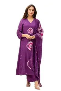 Nermosa Women Pure Cotton Kurta Pant Dupatta Set | Summer Friendly Ethnic Suit Set for Women | V-Neck Printed Kurti with Matching Pants & Dupatta | Casual & Office Wear