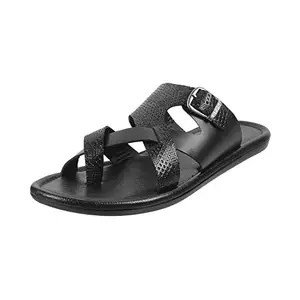 Mochi Men Black Leather cross strap slipper UK/7 EU/41 (16-82)