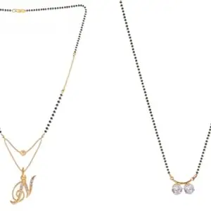 Gold Plated Traditional Black Bead Single Line American Diamond Pendant Jewellary set for Women(Combo) Pack of 3 MSC-51-54-25 Cb od