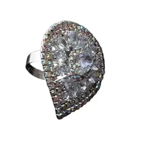 UDGAM ESSENTIALS 3D Silver Tone & American Diamond Studded Adjustable Finger Ring for Women