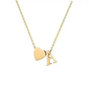 El Regalo Heart A Initial Letter Pendant Necklace- Stainless Steel A Heart Necklace for Girls & Women (Golden)
