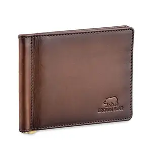 BROWN BEAR Money Clip Wallet for Men's Gift Geniune Leather RFID Protected 6 Card Slots and 1 Money Clip