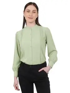 MRSWEARS Women's Regular Fit Pleated Cotton Blend Button Down Formal Shirts