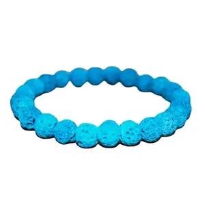 RRJEWELZ Natural Blue Lava Round Shape Smooth Cut 8mm Beads 7.5 inch Stretchable Bracelet for Healing, Meditation, Prosperity, Good Luck | STBR_03779