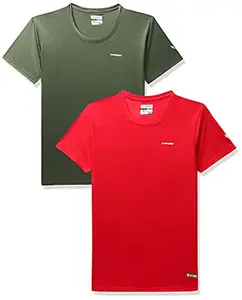 Charged Active-001 Camo Jacquard Round Neck Sports T-Shirt Red Size Xl And Charged Play-005 Interlock Knit Geomatric Emboss Round Neck Sports T-Shirt Grape-Green Size Xl