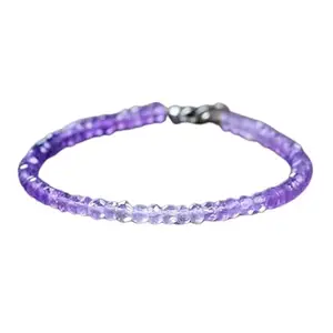 RRJEWELZ Shaded Amethyst Round Beaded Bracelet – Faceted 3-3.5mm Multicolor Stones with Silver Lock – 7 Inch Adjustable link Bracelet for Men & Women|LCBR_RR_06052