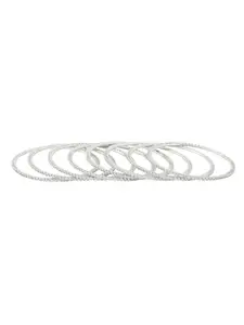 NVR Women Set of 8 American Diamond Silver Plated Bangles