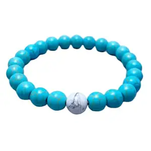 LKBEADS Howlite & Turquoise Bracelet - 8mm Beaded Gemstone Bracelet, Healing And Friendship Gift for Her, Essential Oil Bracelet|8mm Round|Smooth|Blue & White|SRC_LI_000971