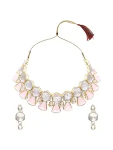 OOMPH Jewellery Pink Kundan Choker Necklace Set - Indo-Western Look - For Women & Girls Stylish Latest (STSET117_Z1)