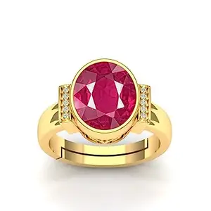 DINJEWEL 6.00 Ratti/5.25 Carat Natural Ruby/Manik Gemstone Gold Plated Ring For Women And Men| July Birthstone Unique CZ Zircon Ring For Women