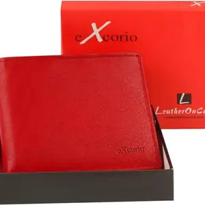 eXcorio Genuine Leather Formal 4 Card Slots Solid Wallet for Men (Red, 11X9.5Cm)