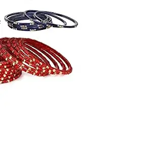 Colorful Glass Bangles/Kada Set Combo Ornamented With Colourful Chips & Beads_D1081 (AkBang2-KC1.a_bang)