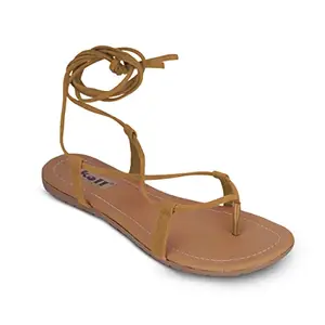 SKOLL Women's Synthetic Formal Flat Sandals for Parties (Tan, Numeric_3)