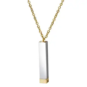 Peora Silver Gold Plated 3D Vertical Bar/Stick Pendant Locket Chain Necklace Jewellery For Men & Women