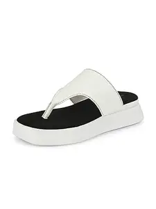 EL PASO Women's White Faux Leather Casual Slip On Platform Sandals - EPWAK2255White_3