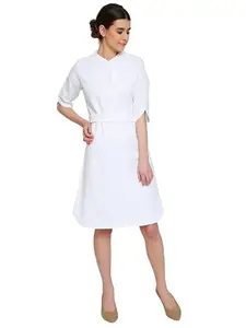 Salt attire Breeze White Ruffle Belt Shirt Dress-XL