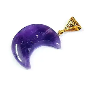 ASTROGHAR Natural Amethyst Moon Symbol Shaped Crystal Pendant