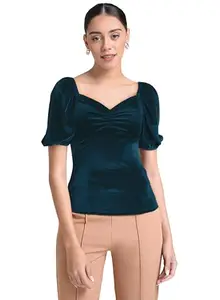 Toochki Top for Women | Velvet Top for Women | Teal Blue Top for Women | Solid Top for Women | Tops for Jeans for Women | Short Top for Women | Tops