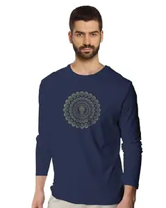 Tantra Ganesh Mandala Navy Blue Full Sleeves Men Round Neck Printed Tshirt (Medium)