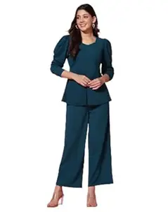 ALAKHI STUDIO Women's Stylish Co-Ord Set | Full Sleeves with Sweetheart Neck | Comfortable & Regular Fit Two Piece Outfit | Elagant Stretchable Casual & Office Wear