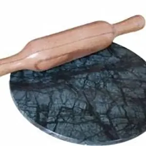 JMH JMH Marble and Handicrafts Marble Made Chakla, Roti Maker, Polpat, Chapati Make with Wooden Belan (Green_9 Inch)