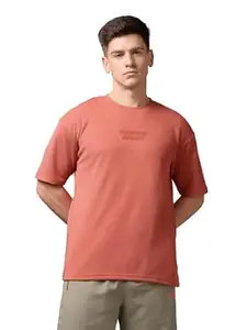 TECHNOSPORT Men Printed Oversized Round Neck T-Shirt with COTFLEX, Dry Fit Sports Tee, Oversized Activewear T-Shirt for Gym, Running, Sports & Casual Wear