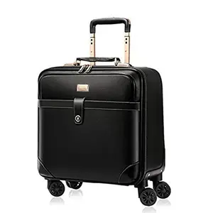 THE CLOWNFISH Luxury Luggage Faux Leather Hardsided Suitcase 8 Wheel Trolley Bag Travel Laptop Roller Case (Black)