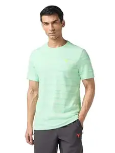 TECHNOSPORT Men's Slim Fit Jacquard Round Neck Half Sleeve T-Shirt for Running, Sports, Gym & Regular Use